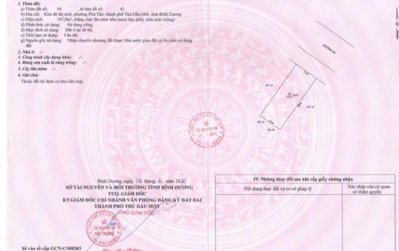 CC BÁN ĐẤT ĐƯỜNG LÊ LỢI - P.BÌNH DƯƠNG (PHÚ TÂN CŨ) 347.9MV CHỈ 43TR/M2. LH:0369121238.