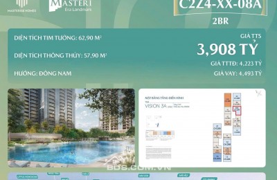 Căn 2BR (Đông Nam) giá 67.5tr/m2 dự án Masteri Era Landmark