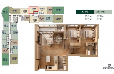 Bán căn hộ 2BR(87,9m2) mặt đường Nguyễn Trãi, Thanh Xuân,