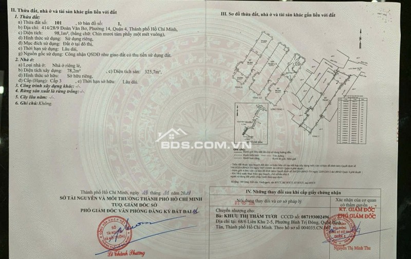 Bán nhà 414/28/9 Đoàn Văn Bơ, P.Khánh Hội, TPHCM. 99m2 SHR chỉ 9.8 tỷ. Lh: 0917873287