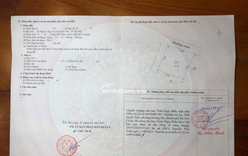 Bán lô đất vuông, vị trí đẹp tại Liệp Mai,Quốc Oai, Sổ đỏ chính chủ,0398875666
