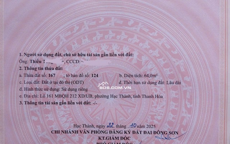 Bán đất sổ hồng chính chủ ngay Trung tâm Thành phố Thanh Hóa