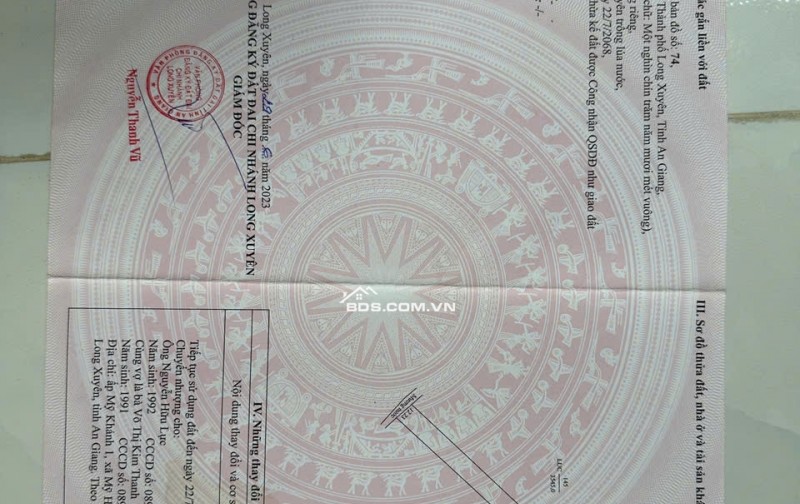 BÁN ĐẤT 3 CÔNG ĐẤT XÃ MỸ HOÀ HƯNG, TP LONG XUYÊN SHR CHỈ 750 TRIỆU. LH:0977226448