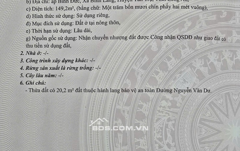 BÁN ĐẤT THỔ CƯ TÂN TRỤ - LONG AN GIÁ TỐT (780 TRIỆU CÓ THƯƠNG LƯỢNG)