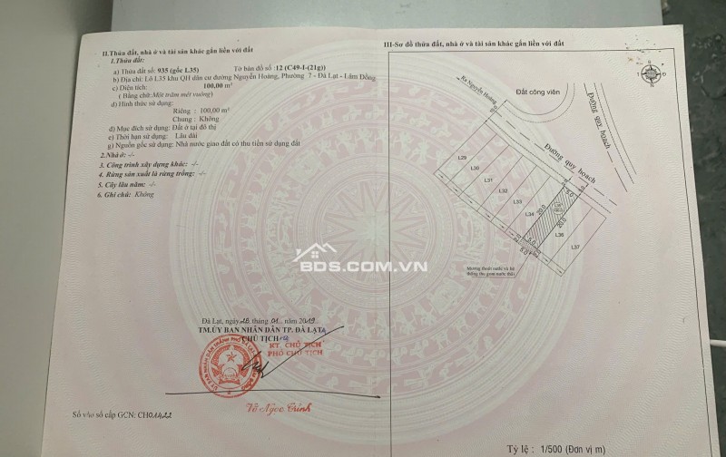 BÁN ĐẤT L35 KHU QUY HOẠCH NGUYỄN HOÀNG – P7, ĐÀ LẠT