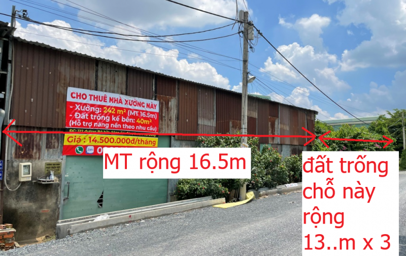 NHÀ XƯỞNG 282m2, MẶT TIỀN ĐƯỜNG BỜ HỮU SÔNG SÀI GÒN, P. AN PHÚ ĐÔNG, QUẬN 12, Giá  14,5 triệu/tháng.
