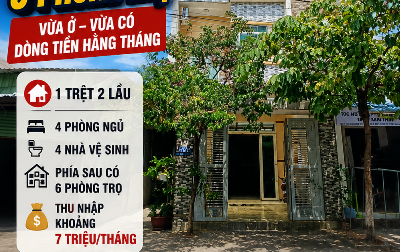  NHÀ Ở + 6 PHÒNG TRỌ – DÒNG TIỀN CÓ SẴN, GIÁ CHỈ 7,5 TỶ! 