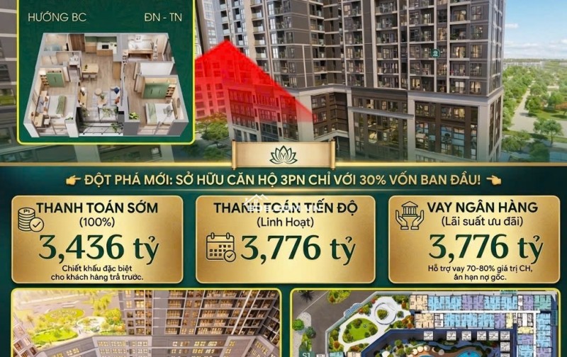 Cần bán căn hộ 3PN, Ban công Đông nam, view nội khu diện tích rộng thuộc tòa S3 Phân khu The Sentosa Chung cư Vinhomes Star City Thanh hóa