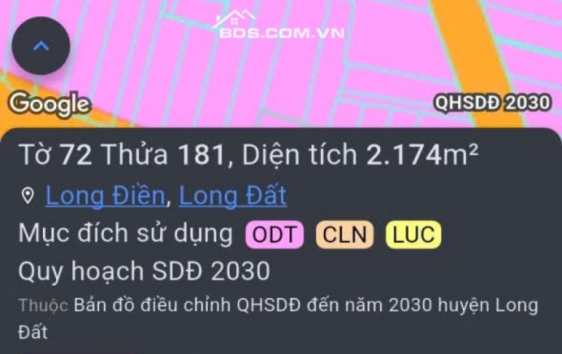 Cần bán hơn 2sào2 (2.174m2) có 8m mặt tiền thuộc hẻm số 22 nhựa, cách đường số 8 chỉ 20m, có sẵn 150m2 đất ở, vị trí cách chợ Long Điền khoảng 300m