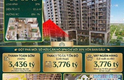 Cần bán căn hộ 3PN, Ban công Đông nam, view nội khu diện tích rộng thuộc tòa S3 Phân khu The Sentosa Chung cư Vinhomes Star City Thanh hóa