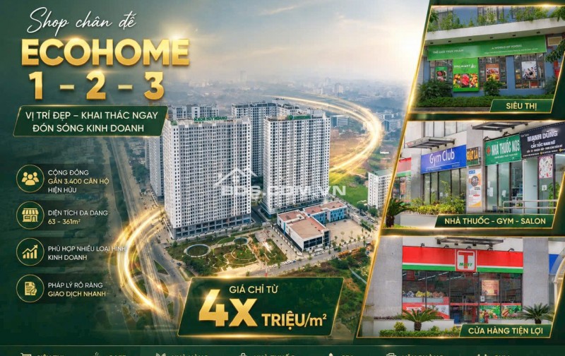 Bán mặt bằng sàn thương mại Ecohome 2, lô góc thuận lợi kinh doanh
