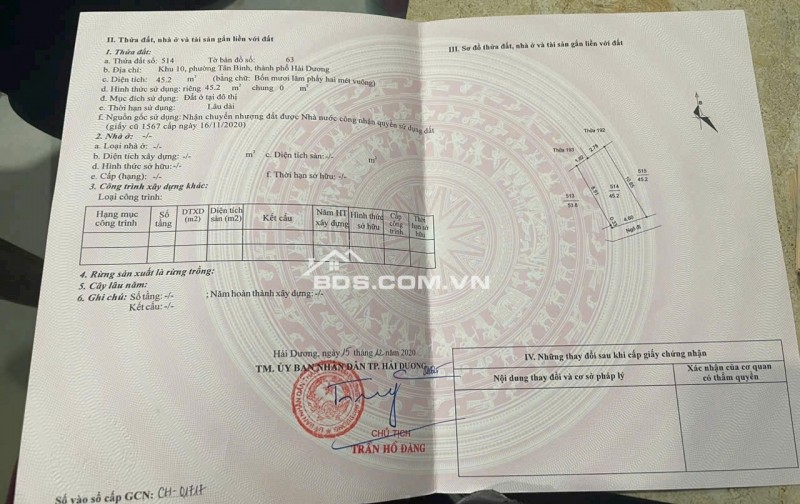  BÁN ĐẤT PHỐ BÌNH LỘC – PHƯỜNG TÂN BÌNH, TP HẢI DƯƠNG