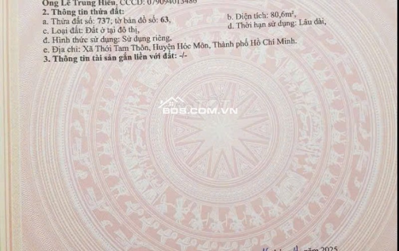 Bán đất thổ cư ở Thới Tam Thôn, Hóc Môn hẻm xe hơi