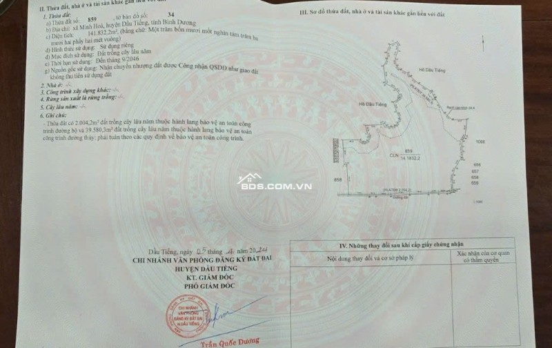 Bán đất xã Minh Hòa view Hồ Dầu Tiếng Bình Dương giá 47 tỷ