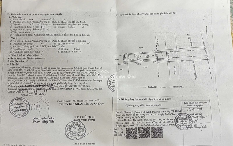 Bán nhà 2 MT đường Minh Phụng - Phường 5 - Quận 6 - TP HCM