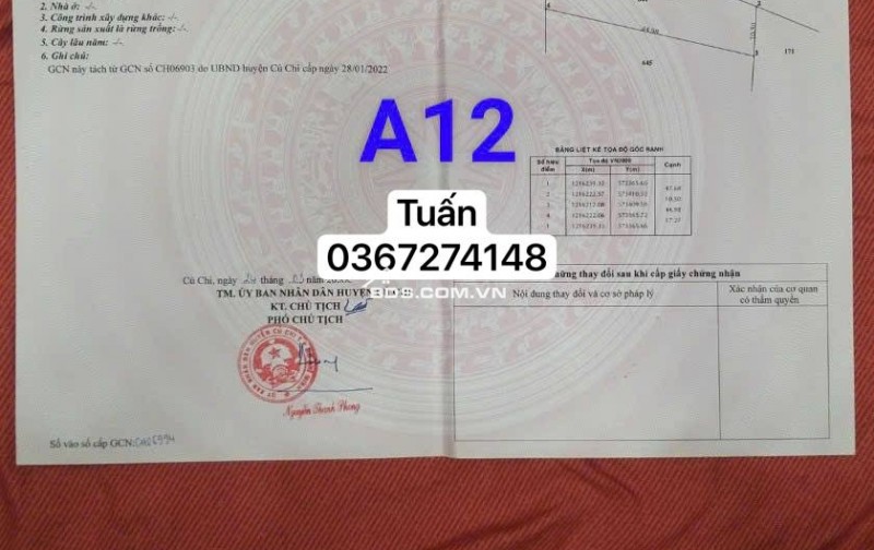 Cần ra nhanh miếng đất vườn 618m2 ở phước thạnh Củ chi - HCM Giá 820 triệu