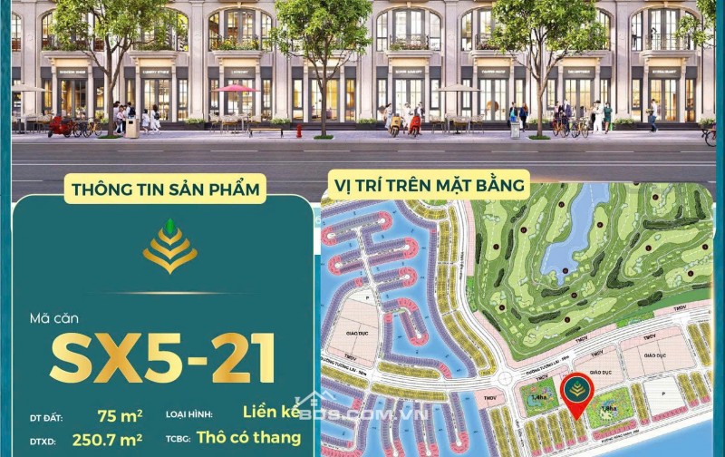 TRÁI TIM VỊNH TIÊN - Vinhomes Cần Giờ - SX5-21 Liền Kề 75m² - Đối Diện Golf 18 Lỗ - Kề VinWonders - Bàn Giao Thô Có Thang