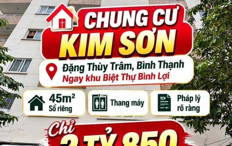 Bán CC Kim Sơn 1, Bình Lợi ,Đặng Thùy Trâm 45m2 có thang máy Sổ riêng 2.85tỷ