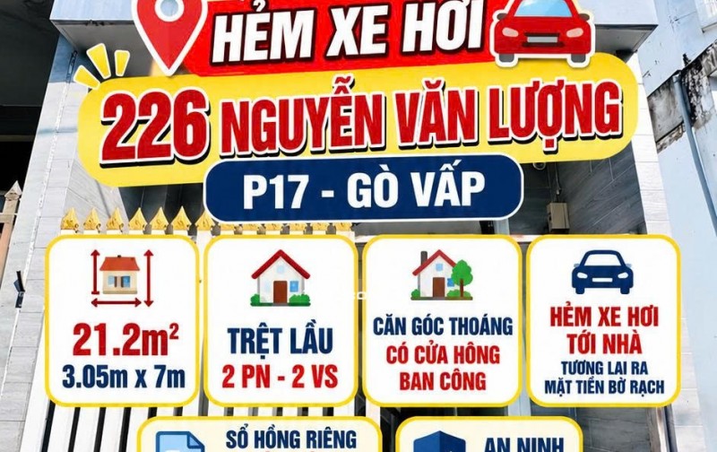 Nhà Nguyễn Văn Lượng P17 Gò Vấp 21m2 , hẻm xe hơi  giá 2.6tỷ