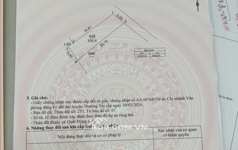 Cần bán mảnh đất tại thôn Lưu Xá, xã Thượng Phúc, Hà Nội. Giá 5x tr/m²