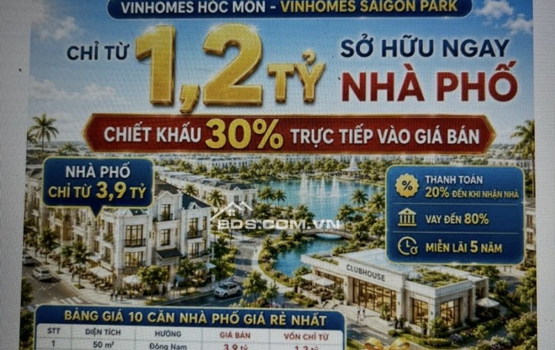 Bán Nhà Phố LIỀN KỀ Vinhomes Sài Gòn Park 50m2- 4TẦNG - 5,5 TỶ- Xã Xuân Thới Sơn TP.HCM