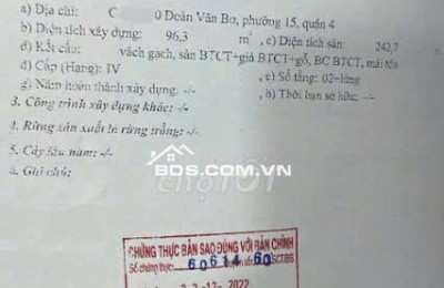 Chính chủ Bán đất full thổ cư ở Đoàn Văn Bơ P15 Q4