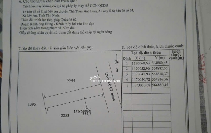 Bán đất mặt tiền Quốc Lộ 62 Long An (cũ) TDT 666.9m2