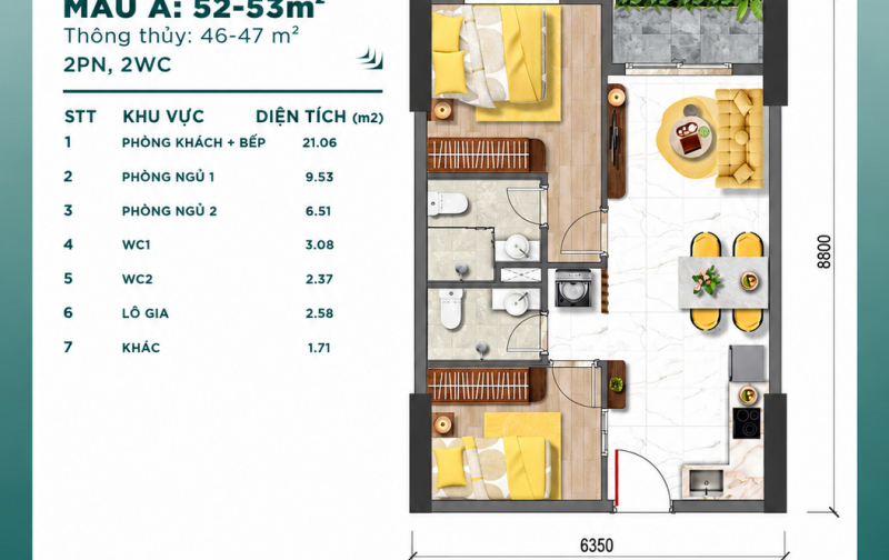 Bcons Aria 2PN 2WC 52–67m² Đông Hòa – giá từ khoảng 2,4–2,6 tỷ, gần ĐHQG & Metro