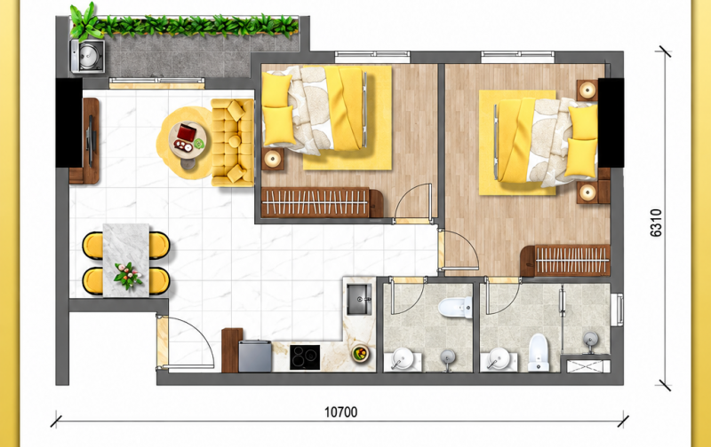 Bcons Aria 2PN 2WC 52–67m² Đông Hòa – giá từ khoảng 2,4–2,6 tỷ, gần ĐHQG & Metro