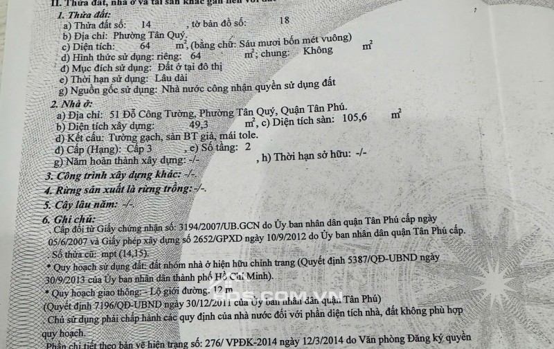 Chính chủ bán nhà mặt tiền Đỗ Công Tường, gần Aeon Tân Phú