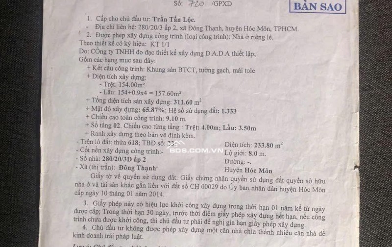 Bán nhà gấp cho con đi học căn 3 phòng ngủ Hocmon sát Q12 giá 980tr bao  phí