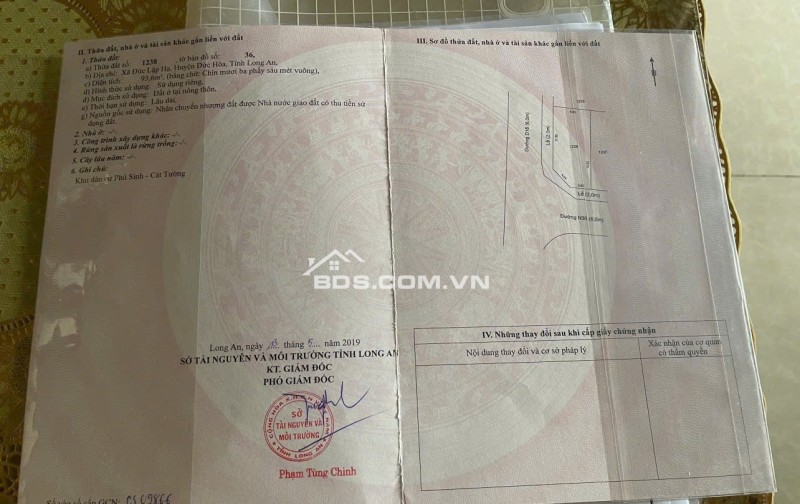 BÁN ĐẤT ĐỨC HOÀ TỈNH TÂY NINH - DT 93,6 M2 - SHR - 2TỶ050TR. LH:0903974577