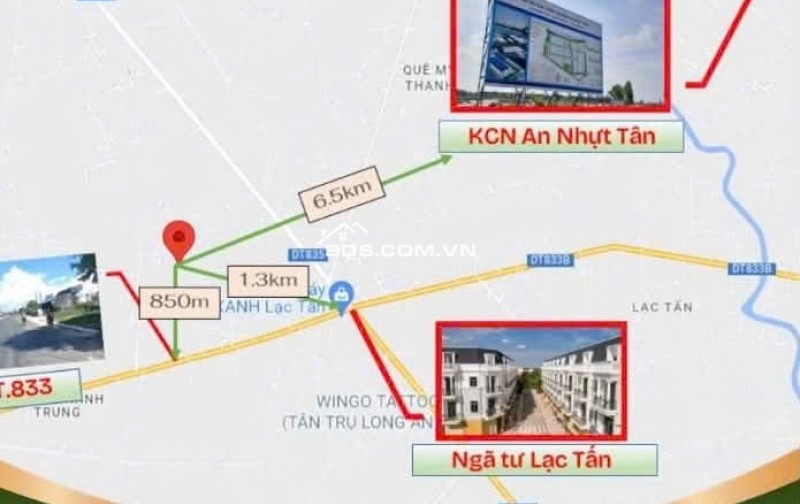 Chính chủ bán đất thổ cư gần ngã tư trung tâm Lạc Tấn, TL833 ,Tân Trụ ,giá 550 triệu.