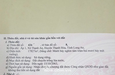 Bán đất mặt tiền thổ cư 1 phần Quốc lộ 62, xã Thạnh Hóa, tỉnh Tây Ninh